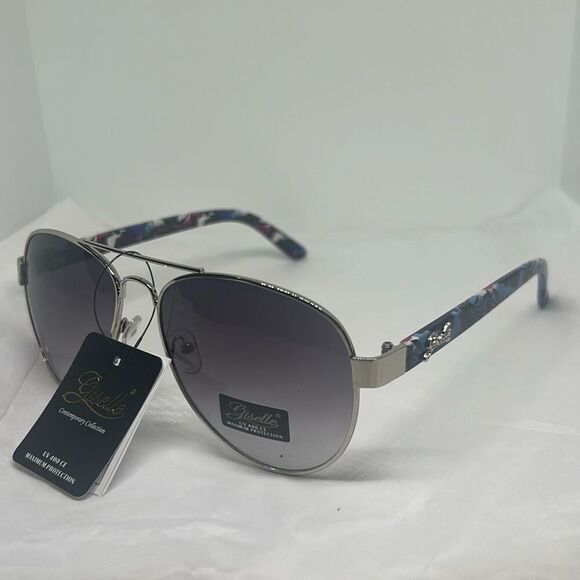 Giselle Contemporary Collection Aviator Sunglasses – UV400 Protection, Floral Ar - Picture 1 of 3
